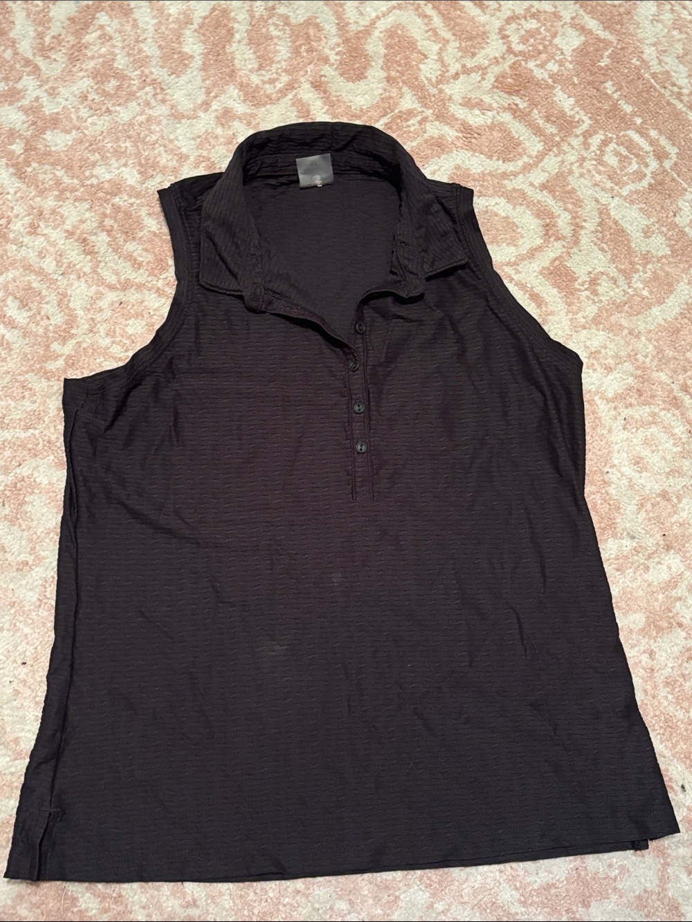 Calia Black Sleeveless Polo Tank with Button Placket
